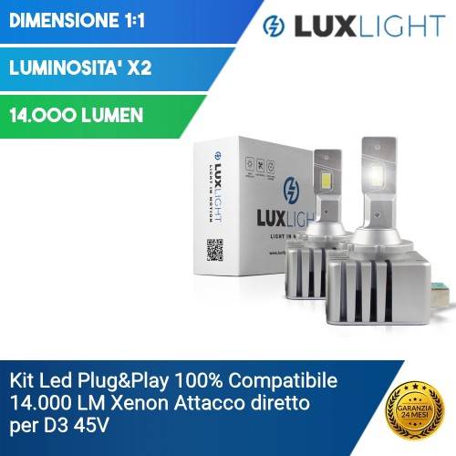 Kit Led Plug&Play 100% Compatibile 14.000 LM Xenon Attacco diretto per D3 45V