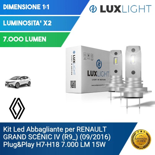 Kit Led Abbagliante per RENAULT GRAND SCÉNIC IV (R9_) (09/2016) Plug&Play H7-H18 7.000 LM 15W