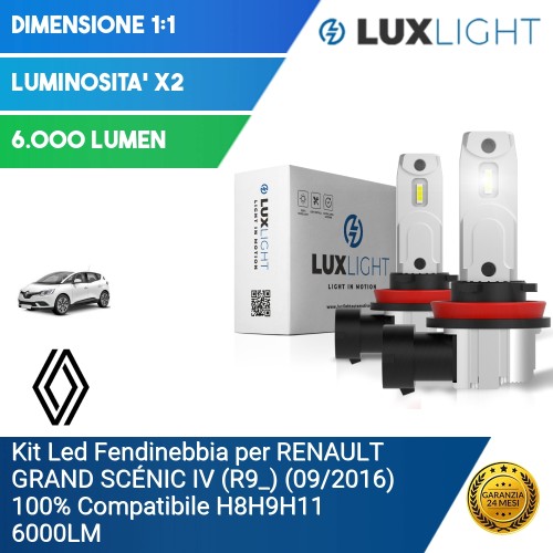 Kit Led Fendinebbia per RENAULT GRAND SCÉNIC IV (R9_) (09/2016) 100% Compatibile H8H9H11 6000LM