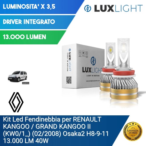 Kit Led Fendinebbia per RENAULT KANGOO / GRAND KANGOO II (KW0/1_) (02/2008) Osaka2 H8-9-11 13.000 LM 40W