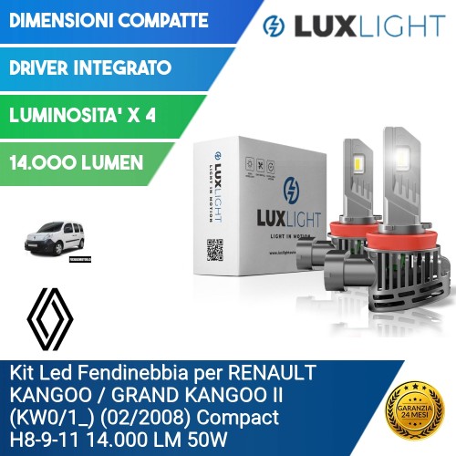 Kit Led Fendinebbia per RENAULT KANGOO / GRAND KANGOO II (KW0/1_) (02/2008) Compact H8-9-11 14.000 LM 50W