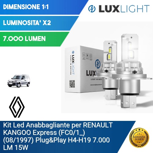 Kit Led Anabbagliante per RENAULT KANGOO Express (FC0/1_) (08/1997) Plug&Play H4-H19 7.000 LM 15W