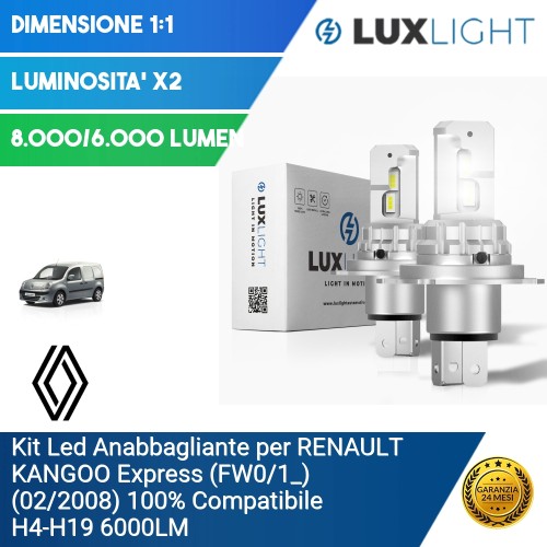 Kit Led Anabbagliante per RENAULT KANGOO Express (FW0/1_) (02/2008) 100% Compatibile H4-H19 6000LM