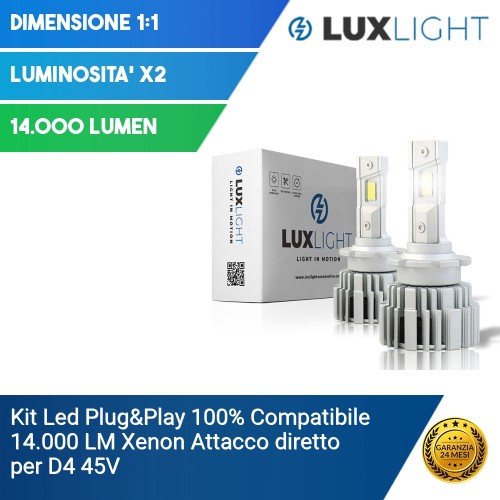 Kit Led Plug&Play 100% Compatibile 14.000 LM Xenon Attacco diretto per D4 45V