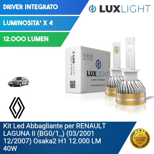 Kit Led Abbagliante per RENAULT LAGUNA II (BG0/1_) (03/2001 12/2007) Osaka2 H1 12.000 LM 40W