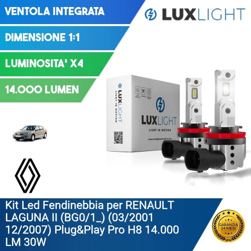 Kit Led Fendinebbia per RENAULT LAGUNA II (BG0/1_) (03/2001 12/2007) Plug&Play Pro H8 14.000 LM 30W