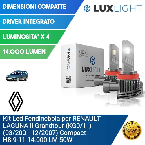 Kit Led Fendinebbia per RENAULT LAGUNA II Grandtour (KG0/1_) (03/2001 12/2007) Compact H8-9-11 14.000 LM 50W