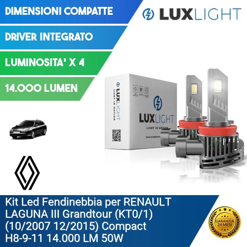 Kit Led Fendinebbia per RENAULT LAGUNA III Grandtour (KT0/1) (10/2007 12/2015) Compact H8-9-11 14.000 LM 50W