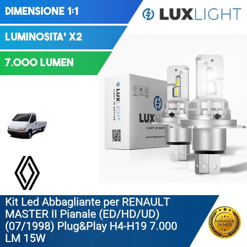 Kit Led Abbagliante per RENAULT MASTER II Pianale (ED/HD/UD) (07/1998) Plug&Play H4-H19 7.000 LM 15W