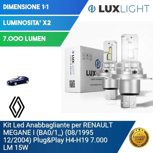 Kit Led Anabbagliante per RENAULT MEGANE I (BA0/1_) (08/1995 12/2004) Plug&Play H4-H19 7.000 LM 15W