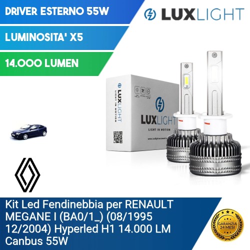 Kit Led Fendinebbia per RENAULT MEGANE I (BA0/1_) (08/1995 12/2004) Hyperled H1 14.000 LM Canbus 55W