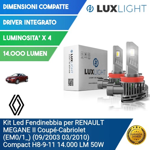 Kit Led Fendinebbia per RENAULT MEGANE II Coupé-Cabriolet (EM0/1_) (09/2003 03/2010) Compact H8-9-11 14.000 LM 50W