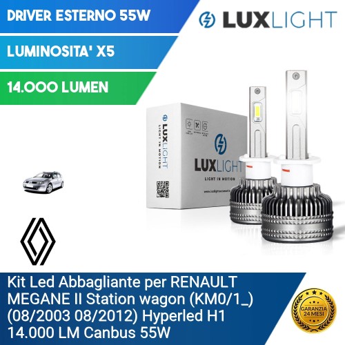 Kit Led Abbagliante per RENAULT MEGANE II Station wagon (KM0/1_) (08/2003 08/2012) Hyperled H1 14.000 LM Canbus 55W