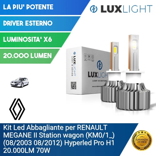 Kit Led Abbagliante per RENAULT MEGANE II Station wagon (KM0/1_) (08/2003 08/2012) Hyperled Pro H1 20.000LM 70W