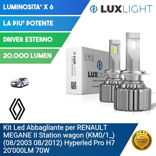 Kit Led Abbagliante per RENAULT MEGANE II Station wagon (KM0/1_) (08/2003 08/2012) Hyperled Pro H7 20'000LM 70W