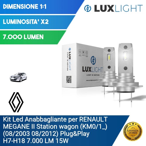 Kit Led Anabbagliante per RENAULT MEGANE II Station wagon (KM0/1_) (08/2003 08/2012) Plug&Play H7-H18 7.000 LM 15W