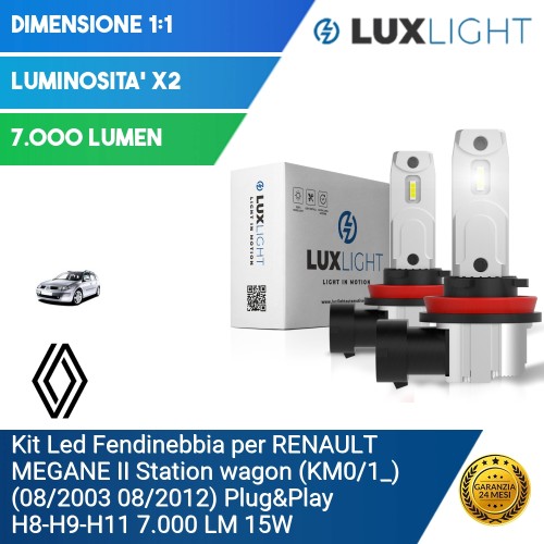 Kit Led Fendinebbia per RENAULT MEGANE II Station wagon (KM0/1_) (08/2003 08/2012) Plug&Play H8-H9-H11 7.000 LM 15W