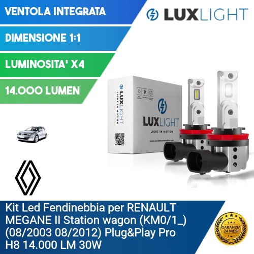 Kit Led Fendinebbia per RENAULT MEGANE II Station wagon (KM0/1_) (08/2003 08/2012) Plug&Play Pro H8 14.000 LM 30W