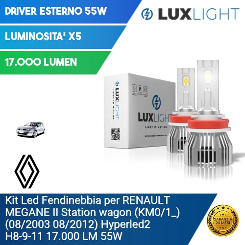 Kit Led Fendinebbia per RENAULT MEGANE II Station wagon (KM0/1_) (08/2003 08/2012) Hyperled2 H8-9-11 17.000 LM 55W