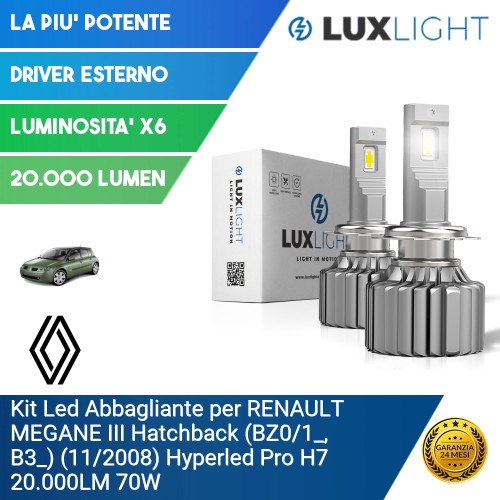 Kit Led Abbagliante per RENAULT MEGANE III Hatchback (BZ0/1_, B3_) (11/2008) Hyperled Pro H7 20.000LM 70W