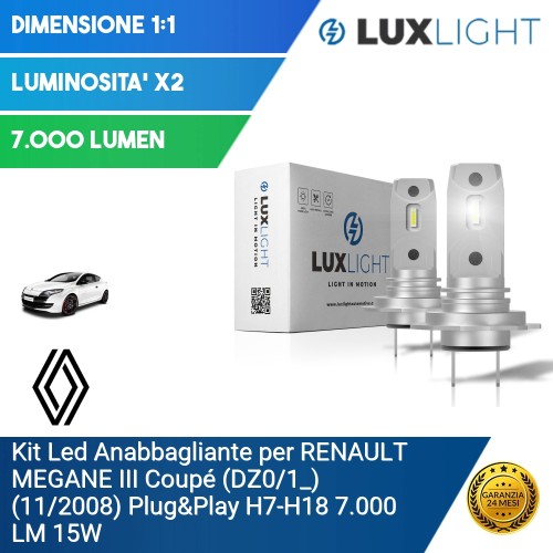 Kit Led Anabbagliante per RENAULT MEGANE III Coupé (DZ0/1_) (11/2008) Plug&Play H7-H18 7.000 LM 15W