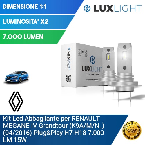 Kit Led Abbagliante per RENAULT MEGANE IV Grandtour (K9A/M/N_) (04/2016) Plug&Play H7-H18 7.000 LM 15W