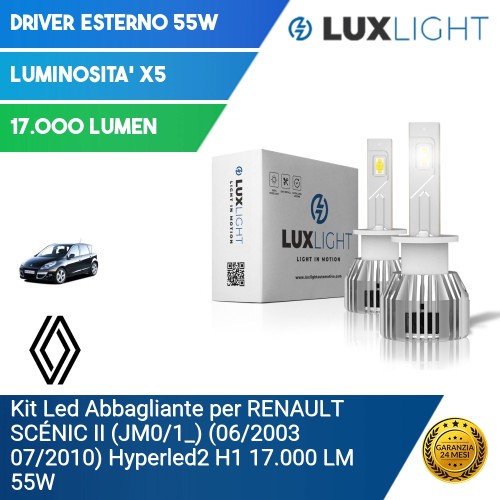 Kit Led Abbagliante per RENAULT SCÉNIC II (JM0/1_) (06/2003 07/2010) Hyperled2 H1 17.000 LM 55W