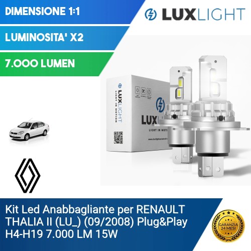 Kit Led Anabbagliante per RENAULT THALIA II (LU_) (09/2008) Plug&Play H4-H19 7.000 LM 15W