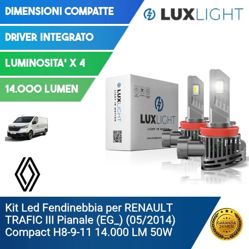 Kit Led Fendinebbia per RENAULT TRAFIC III Pianale (EG_) (05/2014) Compact H8-9-11 14.000 LM 50W