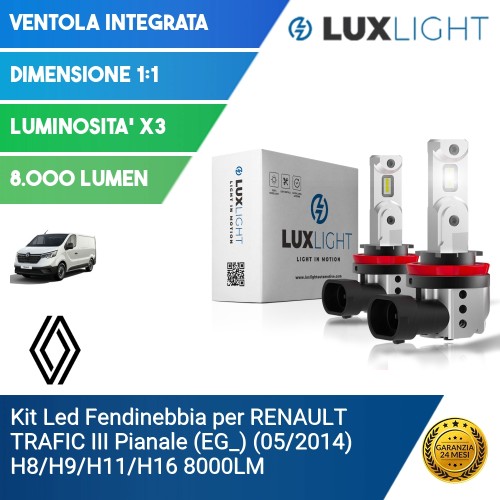 Kit Led Fendinebbia per RENAULT TRAFIC III Pianale (EG_) (05/2014) H8/H9/H11/H16 8000LM