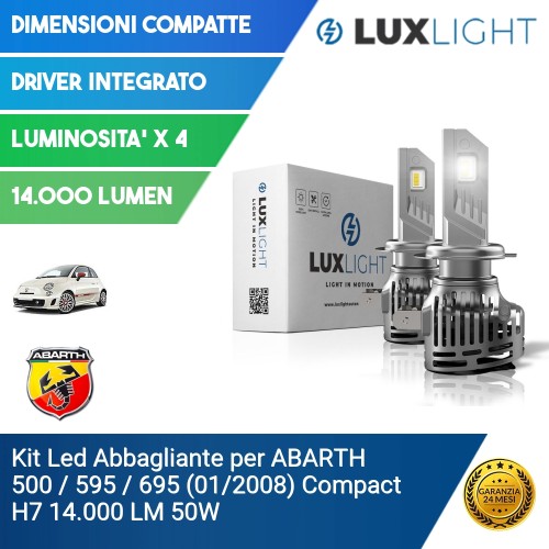 Kit Led Abbagliante per ABARTH 500 / 595 / 695 (01/2008) Compact H7 14.000 LM 50W