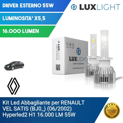 Kit Led Abbagliante per RENAULT VEL SATIS (BJ0_) (06/2002) Hyperled2 H1 16.000 LM 55W