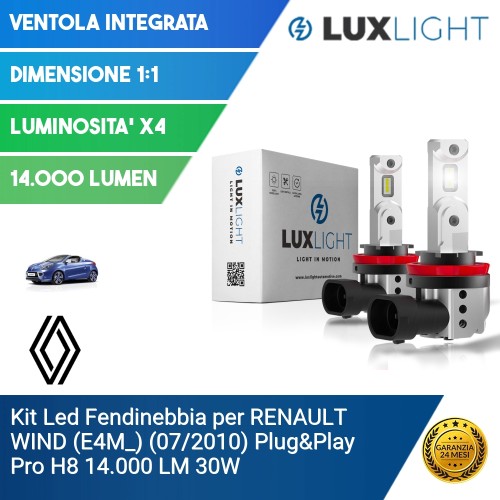 Kit Led Fendinebbia per RENAULT WIND (E4M_) (07/2010) Plug&Play Pro H8 14.000 LM 30W