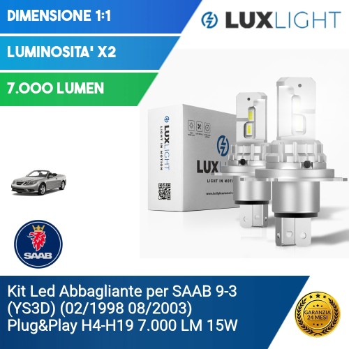 Kit Led Abbagliante per SAAB 9-3 (YS3D) (02/1998 08/2003) Plug&Play H4-H19 7.000 LM 15W