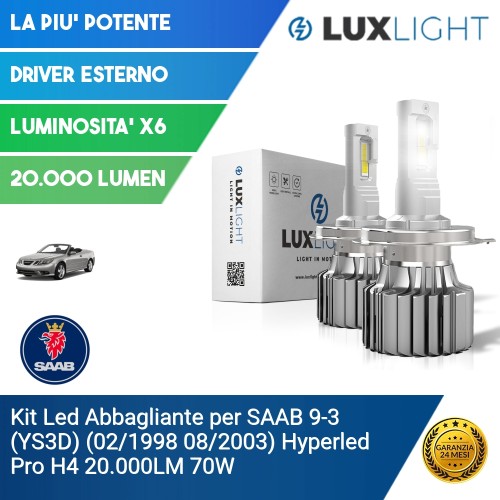 Kit Led Abbagliante per SAAB 9-3 (YS3D) (02/1998 08/2003) Hyperled Pro H4 20.000LM 70W