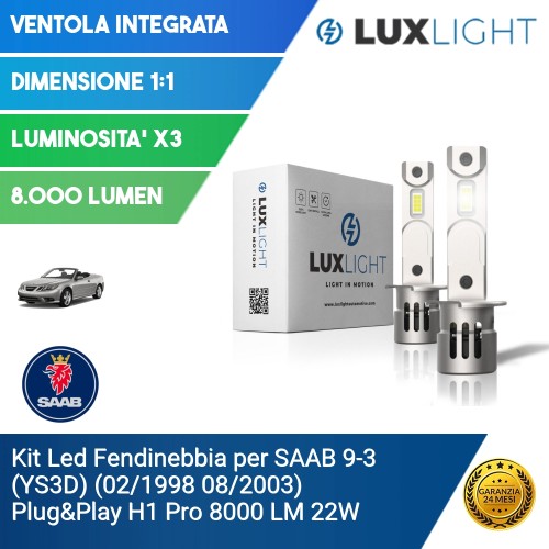 Kit Led Fendinebbia per SAAB 9-3 (YS3D) (02/1998 08/2003) Plug&Play H1 Pro 8000 LM 22W