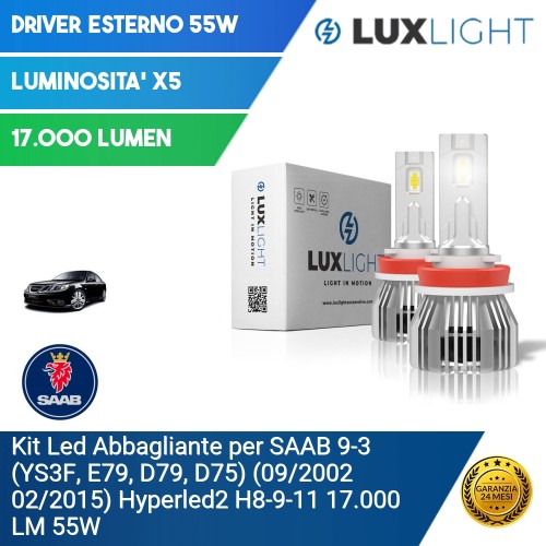 Kit Led Abbagliante per SAAB 9-3 (YS3F, E79, D79, D75) (09/2002 02/2015) Hyperled2 H8-9-11 17.000 LM 55W