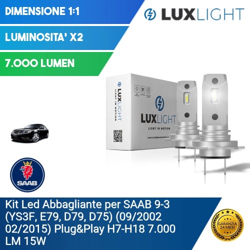 Kit Led Abbagliante per SAAB 9-3 (YS3F, E79, D79, D75) (09/2002 02/2015) Plug&Play H7-H18 7.000 LM 15W