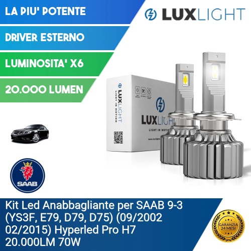 Kit Led Anabbagliante per SAAB 9-3 (YS3F, E79, D79, D75) (09/2002 02/2015) Hyperled Pro H7 20.000LM 70W