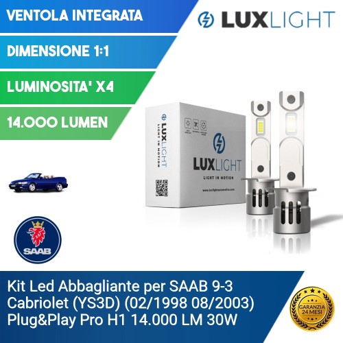 Kit Led Abbagliante per SAAB 9-3 Cabriolet (YS3D) (02/1998 08/2003) Plug&Play Pro H1 14.000 LM 30W