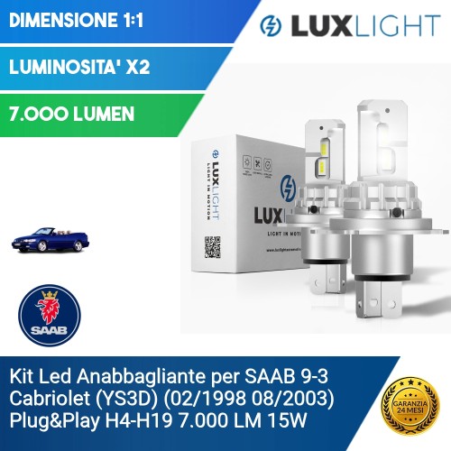 Kit Led Anabbagliante per SAAB 9-3 Cabriolet (YS3D) (02/1998 08/2003) Plug&Play H4-H19 7.000 LM 15W