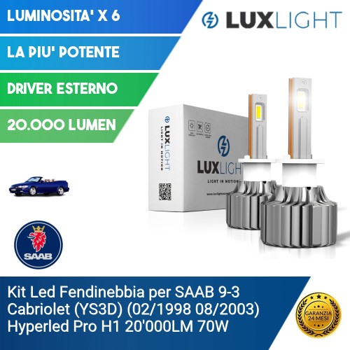 Kit Led Fendinebbia per SAAB 9-3 Cabriolet (YS3D) (02/1998 08/2003) Hyperled Pro H1 20'000LM 70W