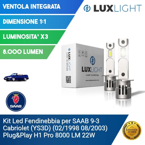 Kit Led Fendinebbia per SAAB 9-3 Cabriolet (YS3D) (02/1998 08/2003) Plug&Play H1 Pro 8000 LM 22W