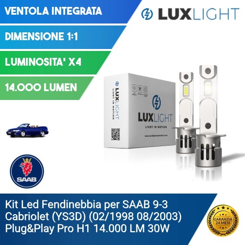 Kit Led Fendinebbia per SAAB 9-3 Cabriolet (YS3D) (02/1998 08/2003) Plug&Play Pro H1 14.000 LM 30W