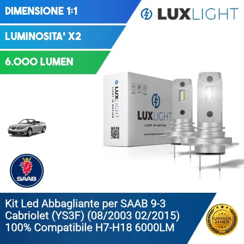 Kit Led Abbagliante per SAAB 9-3 Cabriolet (YS3F) (08/2003 02/2015) 100% Compatibile H7-H18 6000LM