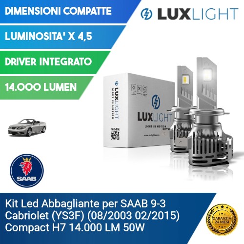 Kit Led Abbagliante per SAAB 9-3 Cabriolet (YS3F) (08/2003 02/2015) Compact H7 14.000 LM 50W