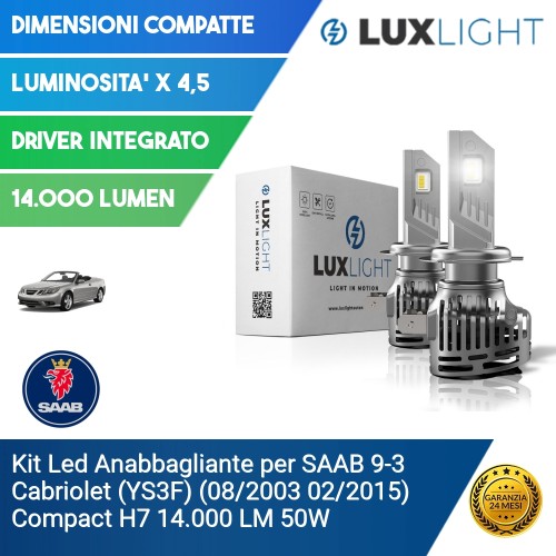 Kit Led Anabbagliante per SAAB 9-3 Cabriolet (YS3F) (08/2003 02/2015) Compact H7 14.000 LM 50W