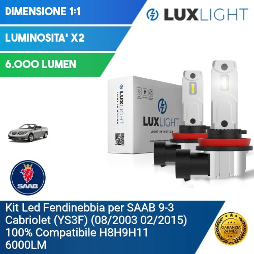 Kit Led Fendinebbia per SAAB 9-3 Cabriolet (YS3F) (08/2003 02/2015) 100% Compatibile H8H9H11 6000LM