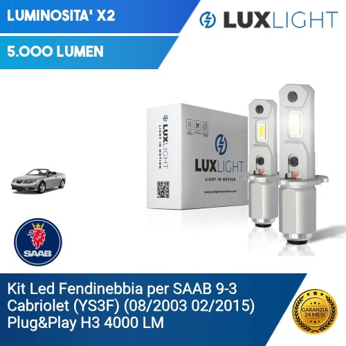 Kit Led Fendinebbia per SAAB 9-3 Cabriolet (YS3F) (08/2003 02/2015) Plug&Play H3 4000 LM