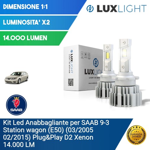 Kit Led Anabbagliante per SAAB 9-3 Station wagon (E50) (03/2005 02/2015) Plug&Play D2 Xenon 14.000 LM